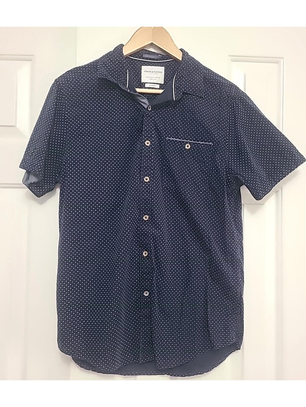 Mens Denim & Flower Ricky Singh Blue Button Up Short Sleeve Shirt Size M